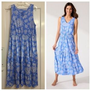 Tommy Bahama Floral Blue Sleeveless Tank Dress, Midi, Maxi, Hawaiian, Large
